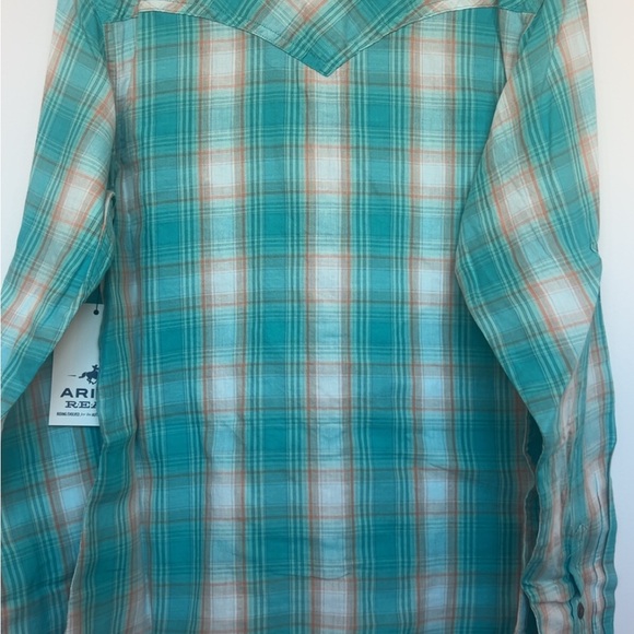 Ariat Girls Turquoise Plaid Western Snap Collard Neck Long Sleeve Shirt. NEW XXL - Picture 4 of 9